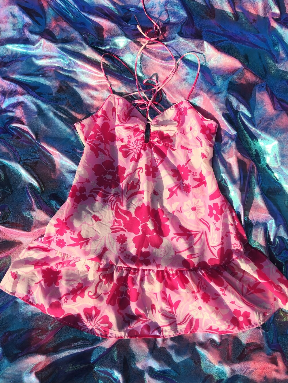 Crystal Doll Pink Floral Ruffle One-Piece Swim Dress